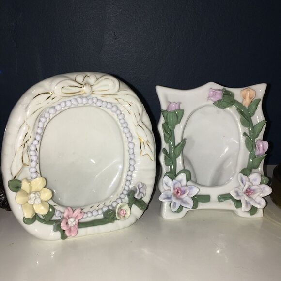 Vintage 80s Porcelain Ceramic 3D Flower Small Photo Picture Frames Grandma Core - Picture 13 of 16